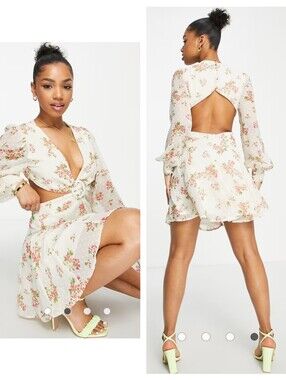 ASOS DESIGN ring detail cutout mini dress in ditsy floral Size 12